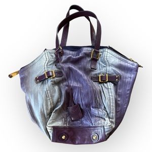 Vintage YVES SAINT LAUREN Purple/Gray Leather Tote